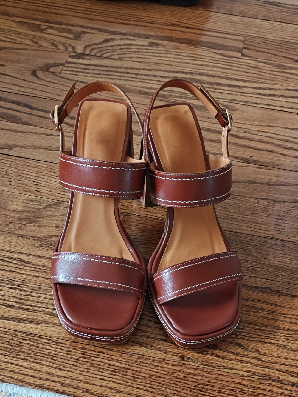 Sezane Brown Leather Buckle Slingback Sandals